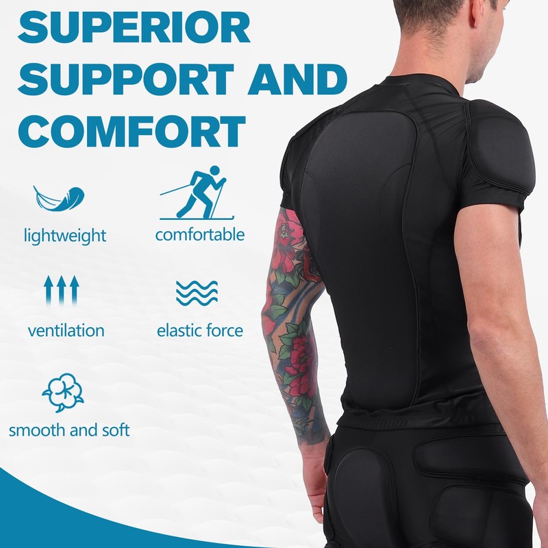 Dialudon Men's Snowboard Protective Padded Shirt for Back Spine Shoulder