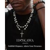 IDOKAWA Cross Necklace for Men Black White Pearl Necklace Rosary