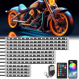 SUNPIE Motorcycle LED Underglow Kit 12 PCS LED Motorcycles Neon Accent Lighting Strips w/Brake&Turn Signals Compatible with Harley Honda Kawasaki Yamaha All Motorcycle and Golf Cart