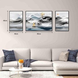 Abstract Wall Art - Large Black and Blue Room Decor Modern Luxury Wall Art for Living Room Canvas Art for Master Bedroom Office Wall Decor Set of 3 Framed Wall Art (16 x 24inches x2 24x32inches x1)