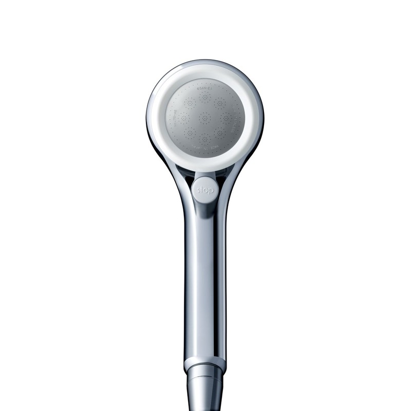 SAN-EI Faucet Showerhead Rainy Metallic White [Approx. 50% Water Conservation