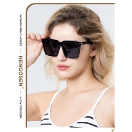 HENGOSEN Oversized Sunglasses-for-Women Square Womens-Sunglasses: Trendy Sun Glasses with UV Protection for Travel Party (Gradual Purple Grey)