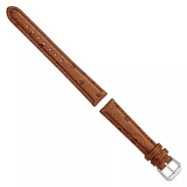 Unbranded 16mm 7.5" Havana Ostrich-Style Grain Leather Silver-tone Buckle Watch Band