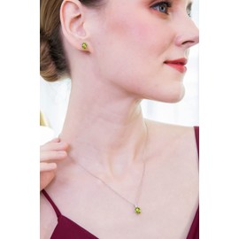 B. BRILLIANT Sterling Silver Peridot & White Topaz Oval Crown Necklace & Stud Earrings Jewelry Set for Women