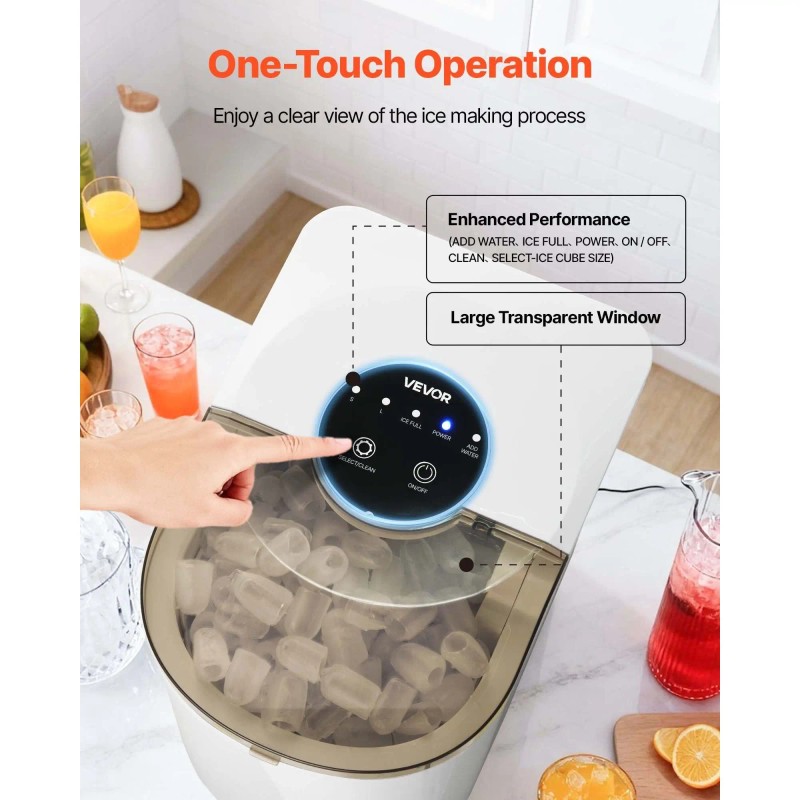 Portable Countertop Ice Maker 7-Cube Self-Cleaning Machine 26 Lbs/DAY 6-Min