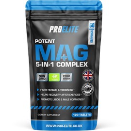 Magnesium Glycinate 5-in-1 Complex 1286mg - 400mg Elemental Per Serving High-Strength Magnesium with Bisglycinate, Citrate, Malate, Oxide, Glycinate Supplement by PROELITE (120 Vegan Tablets)