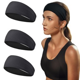 Mens Women Running Sports Headband,3Pack,Black Sweatband Sports Headband for Running,Cycling, Yoga, Basketball - Stretchy Moisture Wicking Hairband