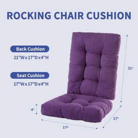 LYLNBYWK Rocking Chair Cushion, Premium Corduroy Seat and Back Cushion with Ties, Suitable for Indoor/Outdoor Rocker, Pack of 1, Purple