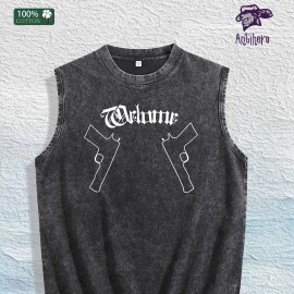 Welcome Graphic Washed Vest US Warehouse 3 Colors Cotton TankSize: L, Color: Apricot color