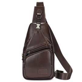 Hebetag Leather Sling Bag Casual Crossbody Daypack for Men Women Outdoor Travel Shoulder Chest Pack, black, Fashion Sling Chest Bag Crossbody Pouch, Coffee