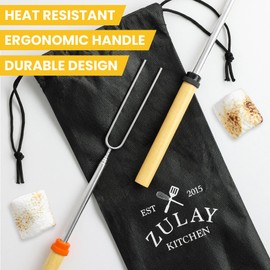 Zulay Sturdy Marshmallow Sticks for Fire Pit Extra Long - Great Smores Sticks Smores Kit for Fire Pit - Marshmallow Roasting Skewers - Hot Dog Fork Bonfire Glamping Camping Accessory 32" 8 Pack Bundle