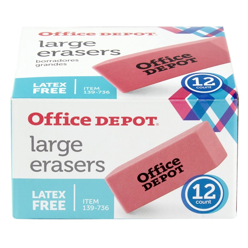 Office Depot Pink Bevel Erasers, Large, Pack of 12, 54125