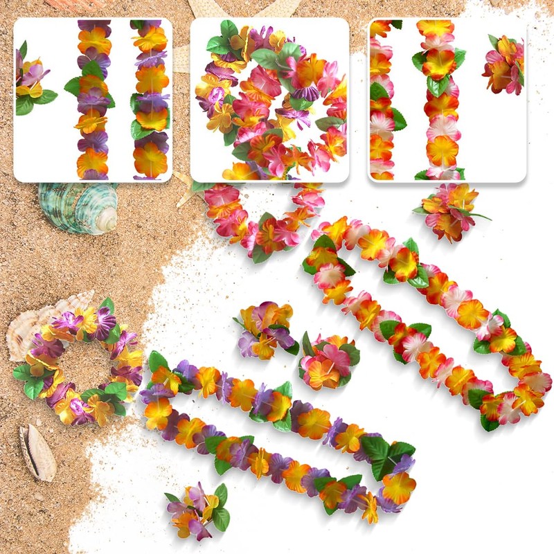 ZILZUFA 8 Stücke Hawaii Kostüm Zubehör, Hawaii Blumenketten, Hawaii Kette