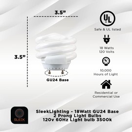 SleekLighting 18Watt T2 Spiral CFL GU24 Base Puck Light Bulb 3500K 1170lm -UL Listed,Compact Fluorescent -White Light 4pack