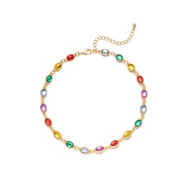 Gold-tone Choker Necklaces for Women Multi-Colored Gemstones Collarbone Chain Statement Chunky Charm Necklace Wedding Bridesmaid Party Jewelry Gifts(N503A)