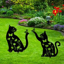 2 Pack Metal Cat Garden Decor, Decorative Garden Stakes, Outdoor Decor, Animal Stakes for Yard Lawn Cat Lovers