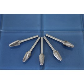 TEMO SF-5 5-Pack Set Double Cut Carbide Rotary Burr File, 1/2 Inch Head Round Tree, 1/4 Inch Diameter 2 Inch Long Shank