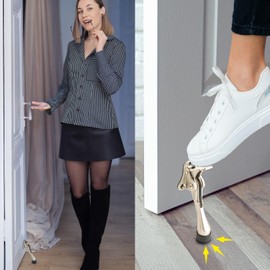 Kickdown One Touch Door Stopper 4 inch - Durable Heavy-Duty Design with Anti-Slip Door Holder Door Stop (S.Nickel, Stopper x 1pack)