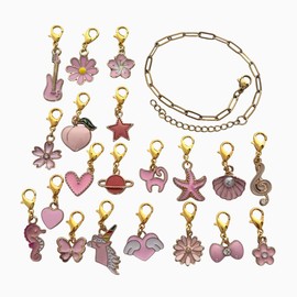 Kit de pulsera con clip para mujer, mezcla y combina flores, corazón y abalorios chapados con cadena de eslabones de clip de clip de clip para joyería creativa