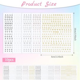 Hariendny 10 Sheets Letter Nail Art Stickers, Small Letter Nail Art Design Stickers, Glitter English Alphabet Nail Decals, Self-Adhesive Letter Nail Stickers for DIY Nail Decoration(5 Colors)