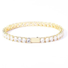 18K men's moissanite diamond bracelet, round cut real diamond women's fashion accessory high-end jewelry ﻿ ﻿ (18K gold, 8.0in)