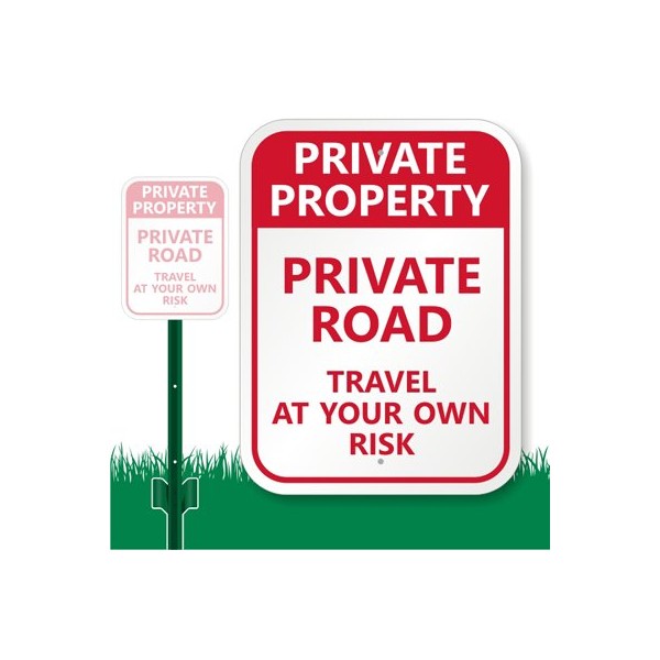 SmartSign "Private Property - Private Road, Travel At Your Own Risk" LawnBoss Sign | 10" x 12" Aluminum Sign With 3' Stake