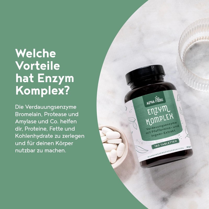 Verdauungsenzyme Komplex | 180 Tabletten | mit Lipase, Amylase, Bromelain