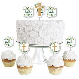 Baptism Elegant Cross - Dessert Cupcake Toppers - Religious Party Clear Treat Picks - Set of 24