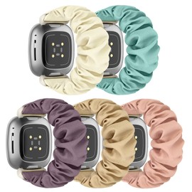 DKGKOO Scrunchie Watch Strap for Women Compatible with Versa 4 / Versa 3 /Sense/Sense 2 Elastic Scrunchy Replacement Band Soft Stretchy Band (5 Pack G,L-Size)