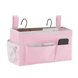 YOUDENOVA Bedside Caddy with 5 Pocket, Bedside Storage Organizer for College, Dorm Bed, Bunk Bed, Pink