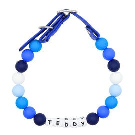 Adjustable Beaded Name Dog Fashion Collar For Small Medium And Large Dogs Bead Silicone Dog Necklace Handmade Girl Boy Bling Fancy Female Cats Pretty Pearls Perla Cute Rinbow Heavy Duty (Blue Shades, XL (20-24'') Neck (50-60cm))