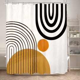 KOMLLEX Boho Mid Century Shower Curtain for Bathroom Modern Abstract Geometric Cute Sun Minimalist Aesthetic Semicircle Neutral Bath Accessories Fabric Waterproof Polyester 12 Pack Hooks 72Wx72H Inch