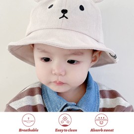 Umeloeo Baby Hat, Baby Hat, Bear with Ears, Cute Bucket Hat, Sun Hat, Girls, Boys, Babies, Kids, Wide Brim, Sun Protection, Summer, Spring, UV Protection, Sun Protection, Khaki