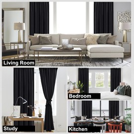 DWCN Blackout Curtains - Thermal Insulated, Light Blocking for Bedroom & Living Room, Rod Pocket with Tiebacks, Room Darkening, 42 x 63 Inch, 2 Panels, Black