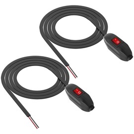 XMSJSIY 3A 12V 24V Inline Cord Switch ON/Off Push Button Rocker Toggle Switch with Prewire Red LED for Lamp - 0.7M/2.29 FT -2PCS