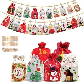 Chtuiklri Adventskalender 2025, Adventskalender DIY, Adventskalender Weihnachten, Geschenktüten für Weihnachtsdekorationen mit Zahlen, Clips, 10m Hanfseil