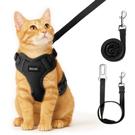 Cat Harness and Leash for Walking, Cat Car Harness, Soft Adjustable Vest Harnesses for Cats, Easy Control Breathable Reflective Strips Harness, Kitten Harness and Leash Set, Black, S