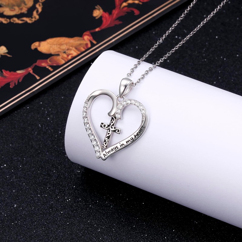 Alphm Cross Heart Necklace for Women S925 Sterling Silver