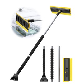helloleiboo 2025 Extra Long 55.9" Ice Scrapers for Car Windshield 3 in 1 Detachable Car Ice Scraper with Foam Grip and 270° Pivoting Brush Head Snow Brush for SUV Truck Auto(Yellow)