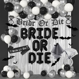 Party Inspo Bride or Die Bachelorette Party Decorations, Till Death Do Us Party Supplies with Fringe Curtains, Balloons, Banner, Black Veil and Sash for Halloween Gothic Bridal Shower