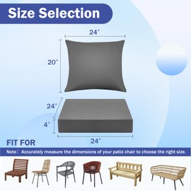 IASEAHK Outdoor Seat Cushion Set, Waterproof & Fade Resistant Patio Chair Cushions, Outdoors Cushion for Patio Furniture, 24 x 24 x 4 Inch, Outdoor Couch Cushions with Handle and Ties, Grey
