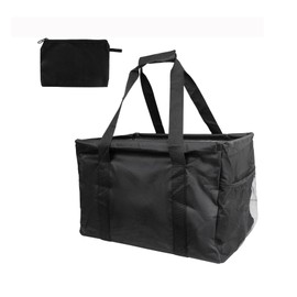 Extra Large Utility Tote Bag - Oversized Collapsible Tote with Wire Frame, Durable Reusable for Beach, Groceries, Laundry, Car Trunk, Storage and Travel - Includes 5x7 Bag with Hook - Black