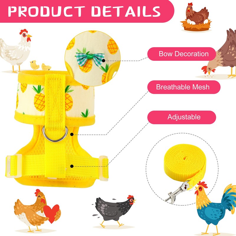 Frienda 2 Pcs Adjustable Chicken Harness and Leash Set Spring