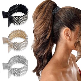 FENQURO 3 Stück haarspangen damen, haarklammer, haarspange, Haarspangen Damen Haarklammer Metall, Strass Haarspangen Halter Hoher Pferdeschwanz Rutschfest Modische für Dickes Dünn Haar