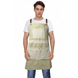 Pelocapa Barber Apron Hair Stylists Apron Waterproof Canvas Apron with 6 Pockets, Cream Color, 22"×34.5"