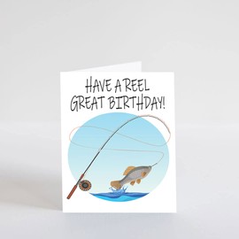 PICTURE THIS PRINTS Funny Fishing Birthday Card for Him or Her (5 inches by 7 inches) Reel Great Day