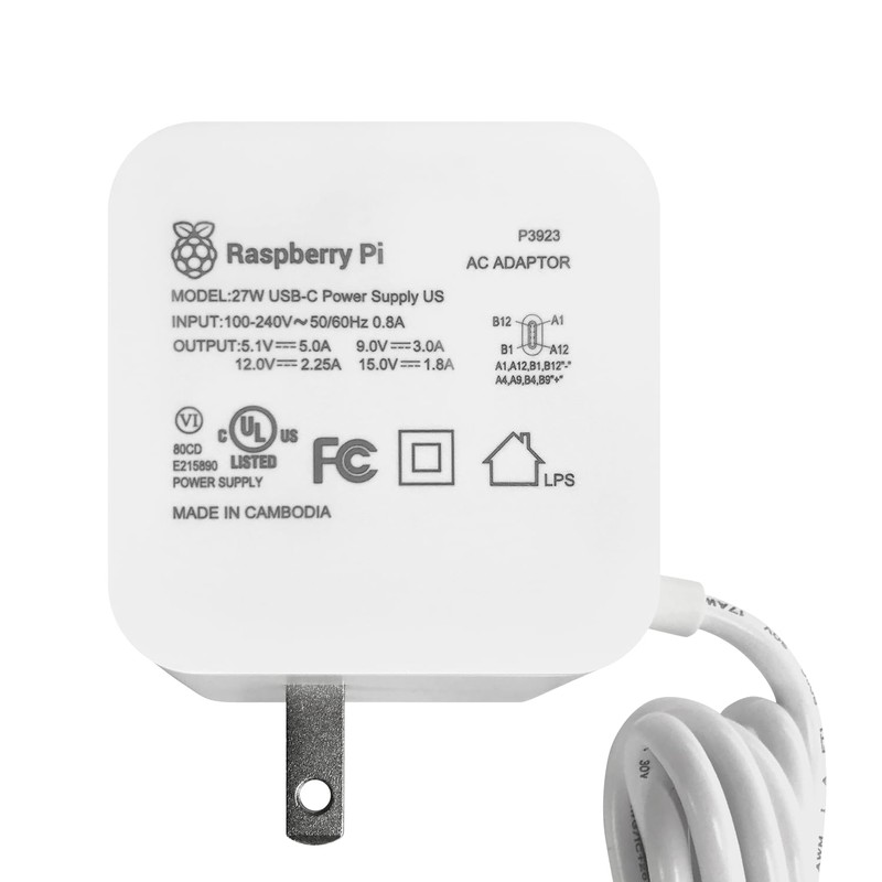 330OHMS Fuente Oficial Raspberry Pi 27W USB-c 5.1v 5a Raspberry