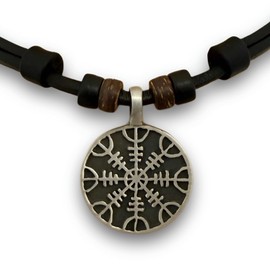 HANA LIMA Halskette Wikinger Kompass Vegvisir Lederhalskette Lederkette Herren Damen