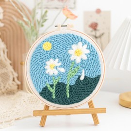 Woohome Embroidery Starter Kit Punch Needle Kit with Embroidery Hoop, Punch Needle Cloth, Yarn, Punch Needle for Craft Stitching (Tulips and Chrysanthemums)