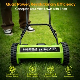 Folconroad 14-Inch 4-Blade Push Reel Lawn Mower, Manual Reel Push Mower, Walk-Behind Lawn Mowers, 5-Position Cutting Height Adjustment for Garden, Yard and Field, Suitable for 1-3 Inches of Grass